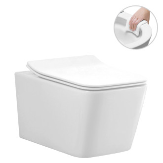 CERANO - WC závesné Forte, Rimless + Slim/UF sedátko - biela lesklá - 51x36 cm
