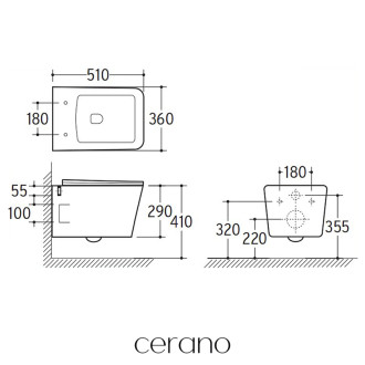 CERANO - WC závesné Forte, Rimless + Slim/UF sedátko - biela lesklá - 51x36 cm