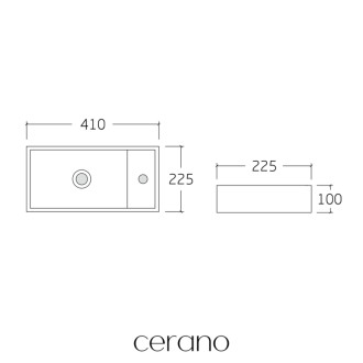 CERANO - Umývadlo keramické Giovanni, závesné pravé - biela lesklá - 41x22,5 cm