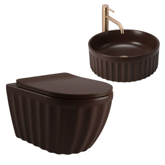 Sada: Závesná WC misa + Umývadlo na dosku Rea Duo Espresso Matt