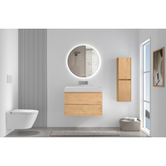 CERANO - Kúpeľňová skrinka Carole - dub medový + umývadlo z lit. mramoru Vita - biela lesklá - 70x58x46 cm