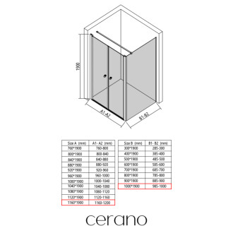 CERANO - Sprchovací kút Antelo L - Ľ/P - 6 mm - čierna matná, transparentné sklo - 116x100 cm - otočný