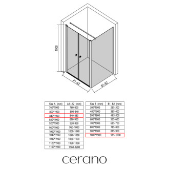 CERANO - Sprchovací kút Antelo L - Ľ/P - 6 mm - chróm, transparentné sklo - 84x100 cm - otočný