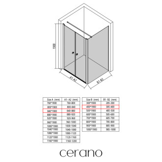 CERANO - Sprchovací kút Antelo L - Ľ/P - 6 mm - chróm, transparentné sklo - 84x40 cm - otočný