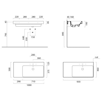 NUBES keramické umývadlo 100x50cm, s odkladacou plochou vľavo, biela mat