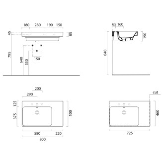 NUBES keramické umývadlo 80x50cm, s odkladacou plochou vpravo, biela ExtraGlaze