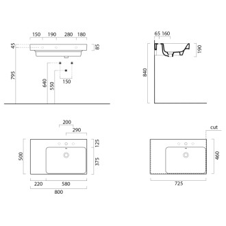 NUBES keramické umývadlo 80x50cm, s odkladacou plochou vľavo, biela mat