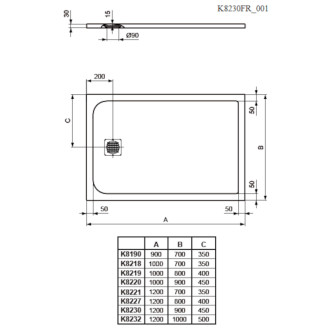 Sprchová vanička obdĺžniková Ideal Standard 120x90 cm liaty mramor K8230FR