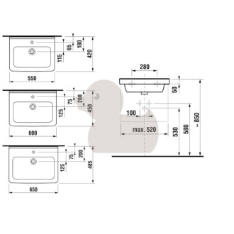 Umývadlo Jika Cubito 65x48,5 cm otvor pre batériu uprostred H8104241001041