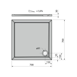 AURA sprchová vanička z liateho mramoru, štvorec 70x70cm, biela