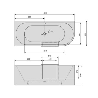 PORTAS L asymetrická vaňa s dvierkami, 180x75x60cm, biela