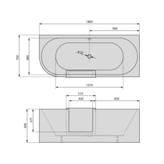 PORTAS R asymetrická vaňa s dvierkami, 180x75x60cm, biela