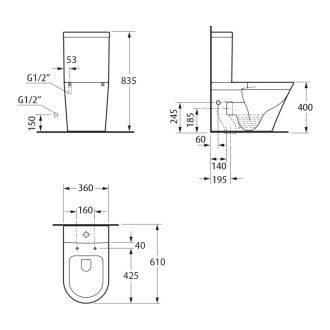 FEIN WC kombi, Rimless, spodný/zadný odpad, biela