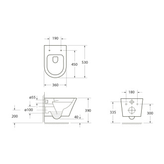 PACO závesná WC misa, Vortex Rimless, 36x53cm, biela