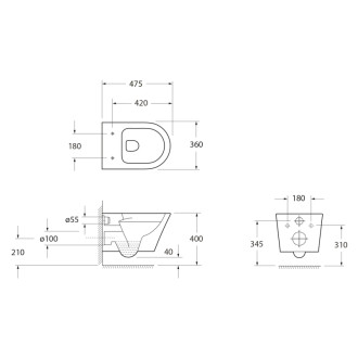 PACO SHORT závesná WC misa, Rimless, 36x47, 5cm, biela