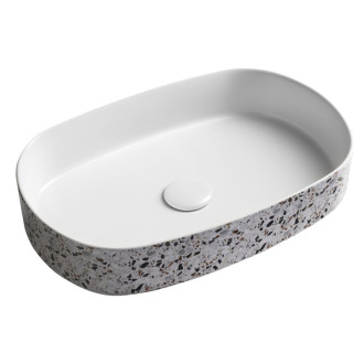 INFINITY OVAL keramické umývadlo na dosku, 55x36cm, terrazzo