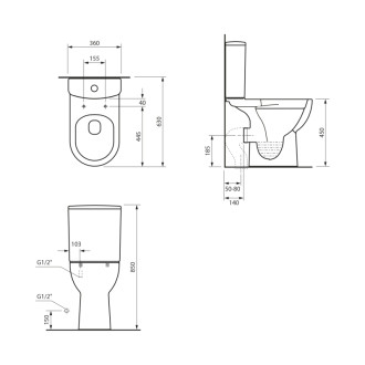 SANIVEX WC kombi, zvýšený sedák, Rimless, spodný/zadný odpad, biela