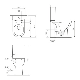 TAVON WC kombi, Rimless, zadný odpad, biela
