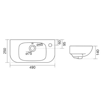 KIA keramické umývadlo 49x25cm, biela