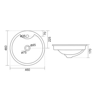 SHIPRA keramické umývadlo zápustné, priemer 46cm, biela