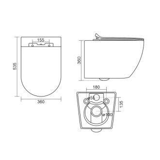 CARLO závesná WC misa, Vortex Rimless, 36x53cm, biela
