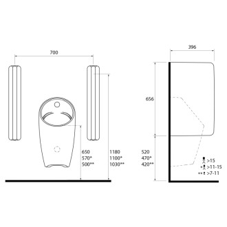 Keramická deliaca stena medzi urinálmi 39x66 cm, biela