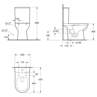 TALAMO WC kombi, Rimless, spodný/zadný odpad, biela