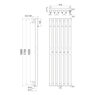 PILON vykurovacie teleso 418x1800mm, so šiestimi háčikmi pre uterák, čierna mat