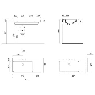 NUBES keramické umývadlo 100x50cm, s odkladacou plochou vpravo, biela ExtraGlaze