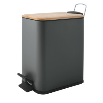 Spirella pedálový odpadkový kôš ERIK tmavo šedá oceľ bambusové veko 5 L 10.22584