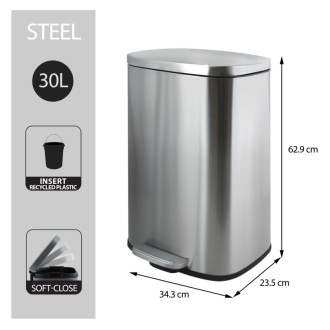 Spirella pedálový odpadkový kôš AKIRA kefovaná nerezová oceľ soft-close 30 L 10.21569