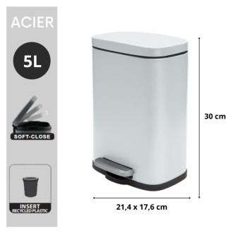 Spirella pedálový odpadkový kôš AKIRA matná biela oceľ 5 L 10.19835