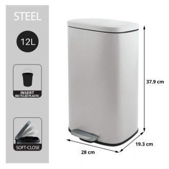 Spirella pedálový odpadkový kôš AKIRA matná biela oceľ soft-close 12 L 10.21562
