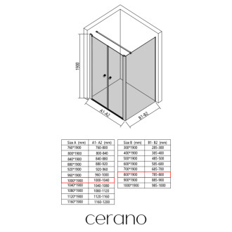 CERANO - Sprchovací kút Antelo L - Ľ/P - 6 mm - čierna matná, transparentné sklo - 100x80 cm - otočný
