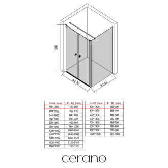 CERANO - Sprchovací kút Antelo L - Ľ/P - 6 mm - čierna matná, transparentné sklo - 76x30 cm - otočný