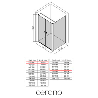 CERANO - Sprchovací kút Antelo L - Ľ/P - 6 mm - čierna matná, transparentné sklo - 76x60 cm - otočný