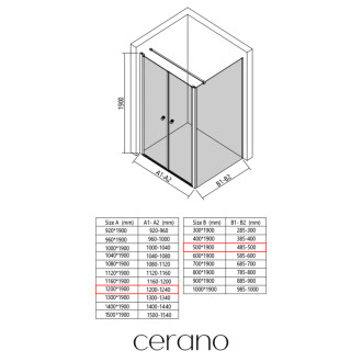 CERANO - Sprchovací kút Antelo L - Ľ/P - 6 mm - chróm, transparentné sklo - 120x50 cm - otočný