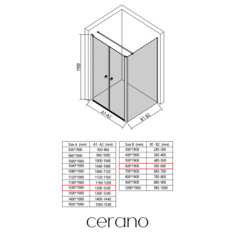 CERANO - Sprchovací kút Antelo L - Ľ/P - 6 mm - chróm, transparentné sklo - 120x60 cm - otočný
