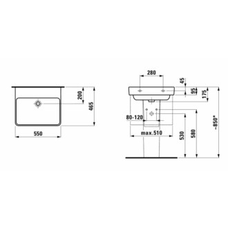 Umývadlo Laufen Pro S 55x46,5 cm bez otvoru pre batériu H8109624001091