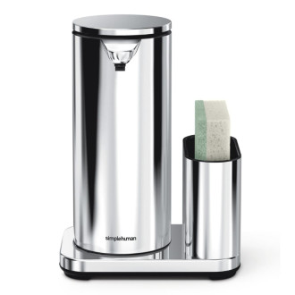 Simplehuman bezdotykový dávkovač mydla – 414 ml + držiak hubky lesklá nerez dobíjací ST1091