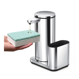 Simplehuman bezdotykový dávkovač mydla – 414 ml + držiak hubky lesklá nerez dobíjací ST1091