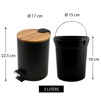 Spirella pedálový odpadkový kôš ADONIS matná čierna oceľ bambusové veko 3 L 10.20919