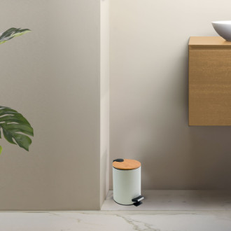 Spirella pedálový odpadkový kôš ADONIS matná biela oceľ bambusové veko 5 L 10.20920