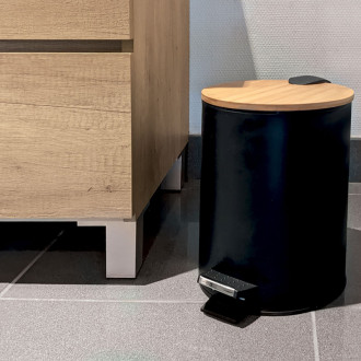 Spirella pedálový odpadkový kôš ADONIS matná čierna oceľ bambusové veko 5 L 10.20921