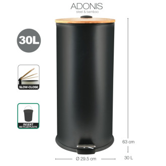 Spirella pedálový odpadkový kôš ADONIS matná čierna oceľ bambusové veko 30 L 10.21091