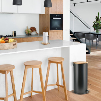 Spirella pedálový odpadkový kôš ADONIS matná čierna oceľ bambusové veko 30 L 10.21091