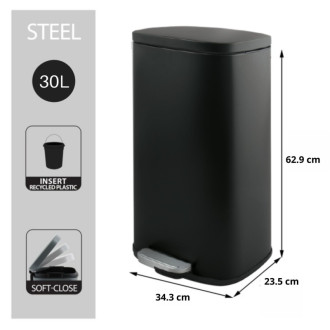 Spirella pedálový odpadkový kôš AKIRA matná čierna oceľ soft-close 30 L 10.21568