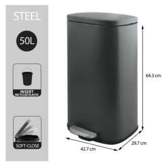 Spirella pedálový odpadkový kôš AKIRA matná šedá oceľ soft-close 50 L 10.21570