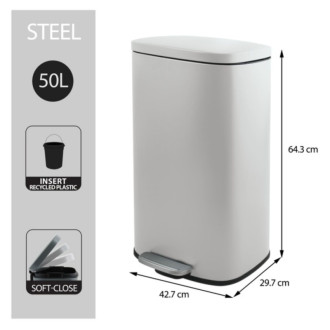 Spirella pedálový odpadkový kôš AKIRA matná biela oceľ soft-close 50 L 10.21572