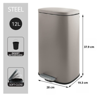 Spirella pedálový odpadkový kôš AKIRA matná šedo-hnedá oceľ soft-close 12 L 10.21561